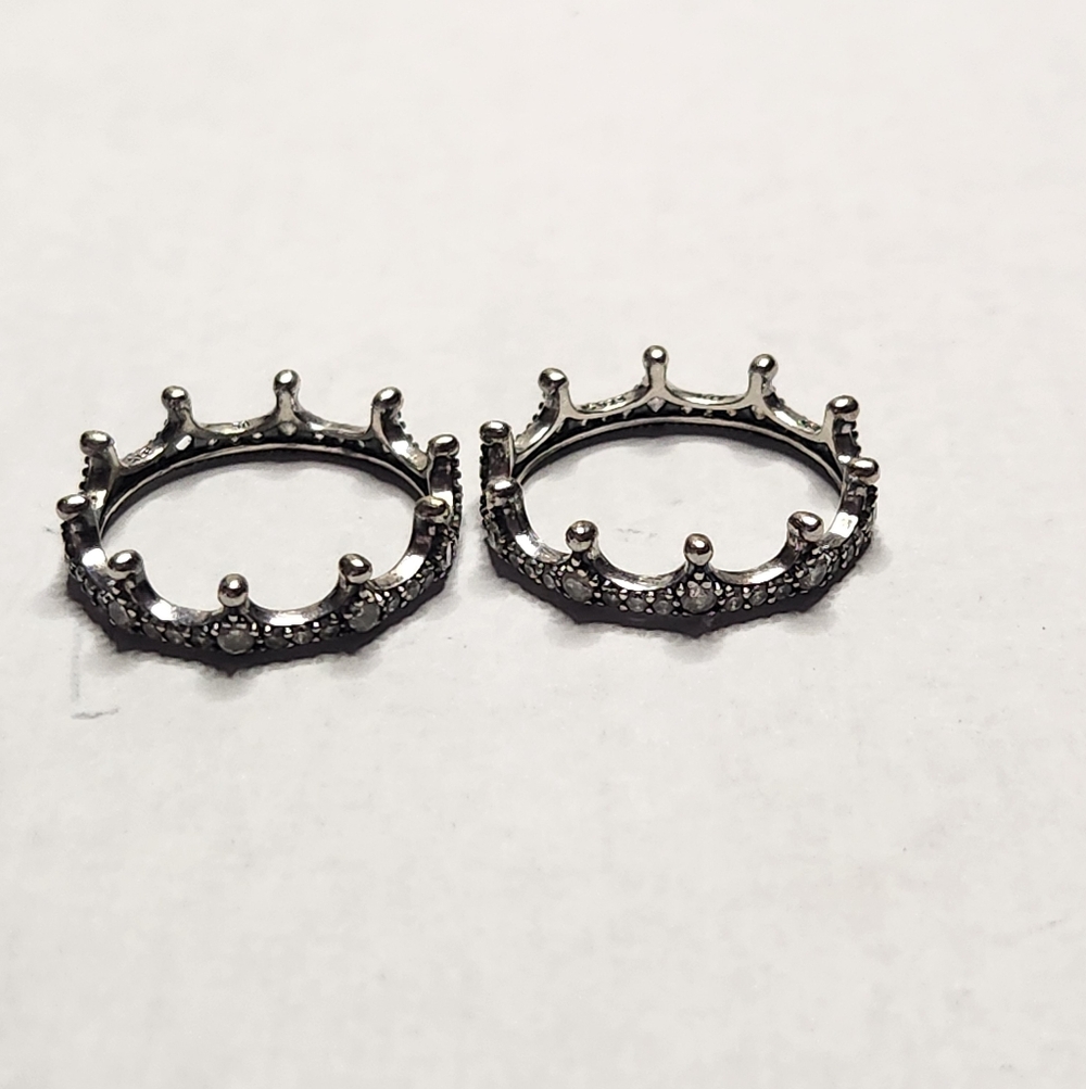 Pandora Sterling Silver Crown Rings With CZ's